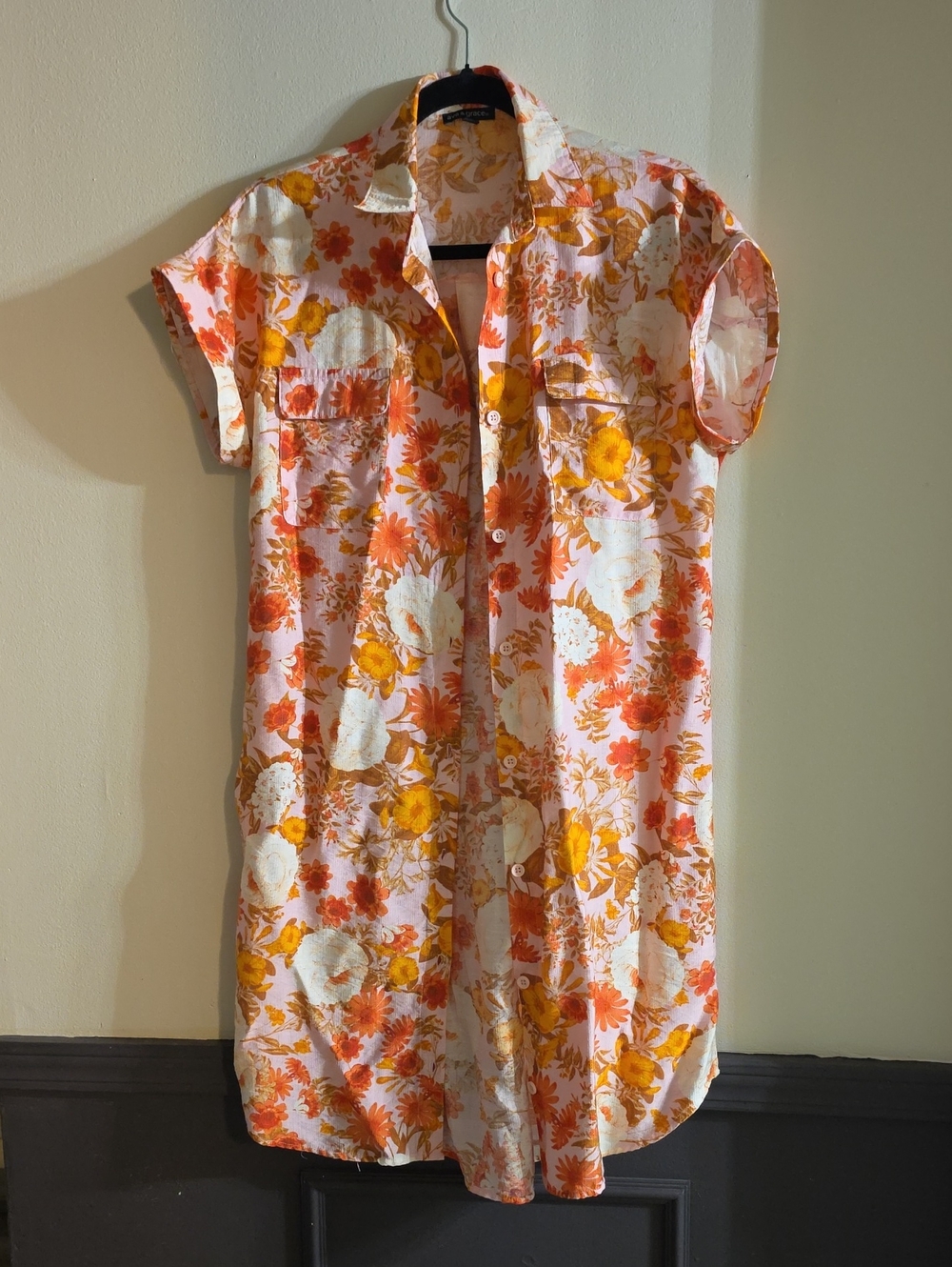 Ava & Grace Orange, Yellow and White Floral Button-Up Mini Dress